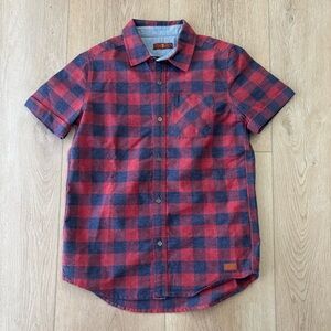 7 For All Mankind Kids Plaid Collared Button Down Shirt Red Navy Casual